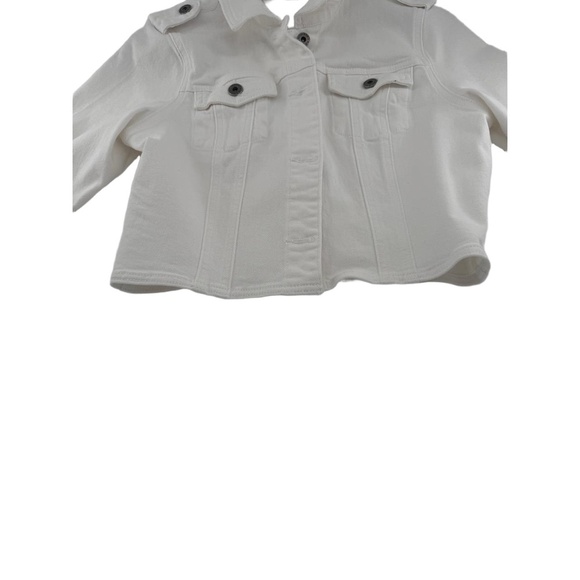 White Denim Short Sleeve Buttoned Chest Pockets Epaulettes - Picture 7 of 11